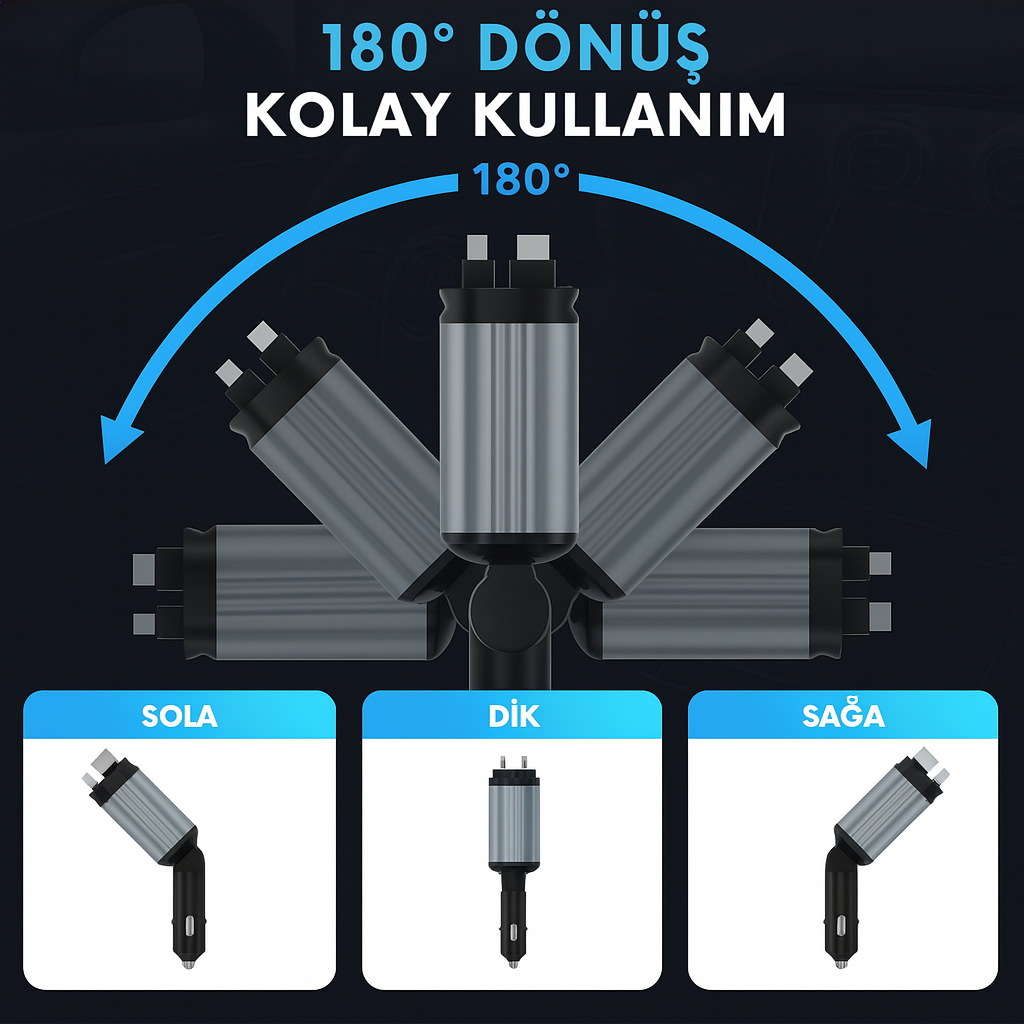 Projeksiyonlu 66W Hızlı Araç Şarj Cihazı